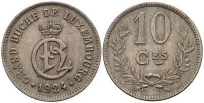 Люксембург 10 сантимов 1924 Шарлотта (1918-1964) KM 34 медно-никель 4584-935