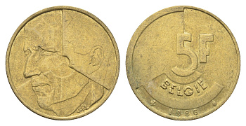 Бельгия 5 франков 1986 Belgie, Бодуэн I (1951-1993) KM 164 медь алюминий никель 4706-245
