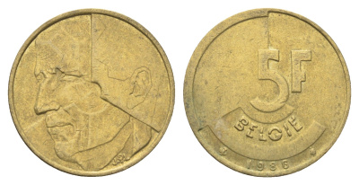 Бельгия 5 франков 1986 Belgie, Бодуэн I (1951-1993) KM 164 медь алюминий никель 4706-245