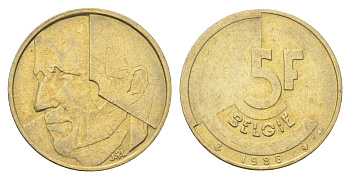 Бельгия 5 франков 1986 Belgie, Бодуэн I (1951-1993) KM 164 медь алюминий никель 4706-317