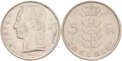 Бельгия 5 франков 1972 Belgie, Бодуэн I (1951-1993) KM 135.1 медно-никель 4556-433