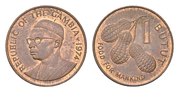 Гамбия 1 бутут 1974 KM 14 бронза UNC 4702-765