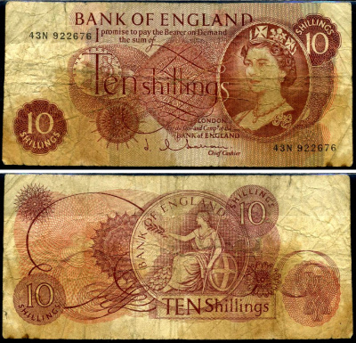 Англия 10 шиллингов ND (1960-1970) Pick 373 b бумага 7221-57-2-1