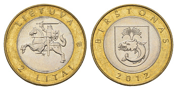 Литва 2 лита 2012 Курорты Литвы - Бирштонас KM 183.1 биметалл UNC 4695-431