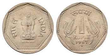 Индия 1 рупия 1987 KM 79.1 медно-никель UNC 4699-344
