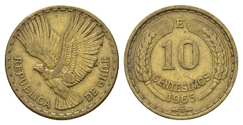 Чили 10 сентесимо 1965 KM 191 алюминиевая бронза 4688-311