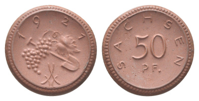 Саксония 50 пфеннигов 1921 Men05 22281.9, Men18 27868.9, Scheuch 34a, J N. 54 фарфор AUC2-5-51