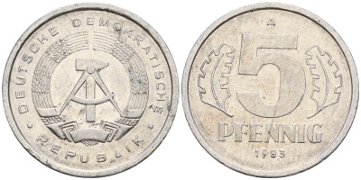 ГДР 5 пфеннигов 1983 А  KM 9.2 алюминий    4115-136