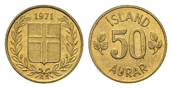 Исландия 50 эйре 1971 KM 17 никель латунь UNC 4696-354