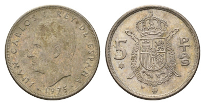 Испания 5 песет 1975 (78) Хуан Карлос I (1975-2014) KM 807 медно-никель 4707-341