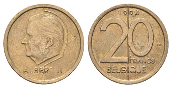 Бельгия 20 франков 1994 Belgique, Альберт II KM 191 никель бронза 4704-1137