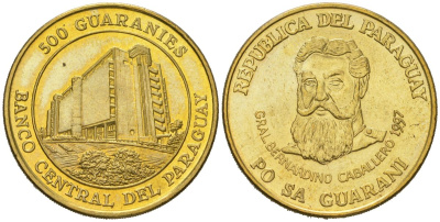 Парагвай 500 гуарани 1997 KM 194 сталь плакированная латунью UNC 4168-643