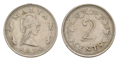 Мальта 2 цента 1976 Пентесилея, царица амазонок KM 9 медно-никель aUNC 4632-852