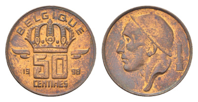 Бельгия 50 сантимов 1998 Belgique, Бодуэн I (1951-1993) KM 148 бронза 4705-246