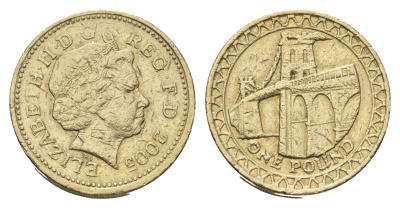 Великобритания 1 фунт 2005 Елизавета II (1952-2022), год-тип KM 1051 никель латунь 4695-841