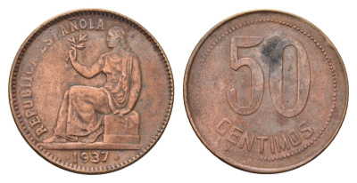 Испания 50 сентимо 1937 Вторая Республика KM 754 медь 4657-833