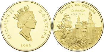 Канада 100 долларов 1995 275 лет основания Луисбурга KM 260 золото PROOF 00-00