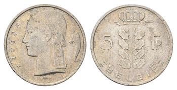 Бельгия 5 франков 1962 Belgie, Бодуэн I (1951-1993) KM 135 медно-никель 4704-1116