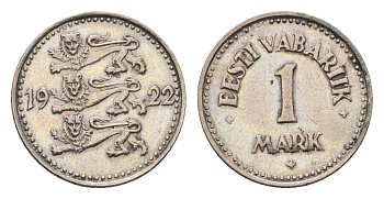 Эстония 1 марка 1922 год-тип KM 1 медно-никель 4687-1257