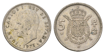 Испания 5 песет 1975 (78) Хуан Карлос I (1975-2014) KM 807 медно-никель 4707-343