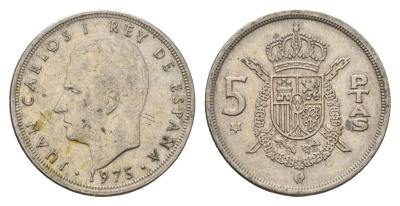 Испания 5 песет 1975 (78) Хуан Карлос I (1975-2014) KM 807 медно-никель 4707-343