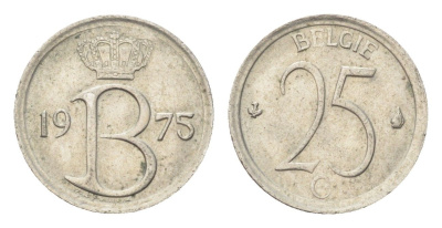 Бельгия 25 сантимов 1975 Belgie, Бодуэн I (1951-1993) KM 154 медно-никель 4705-362