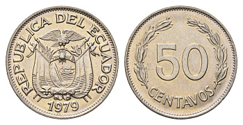 Эквадор 50 сентаво 1979 KM 81 сталь плакированная никелем UNC 4698-547