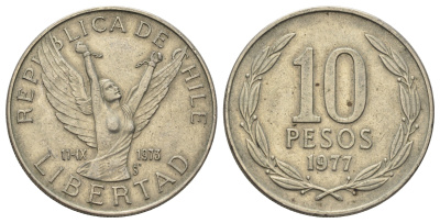 Чили 10 песо 1977 KM 210 медно-никель 4688-344