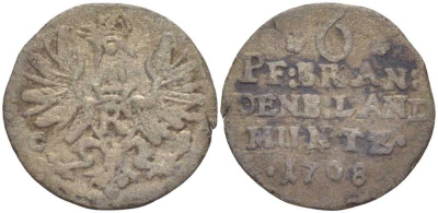 Пруссия 6 пфеннигов 1708 CS, Фридрих I (1701-1713) KM 38, , Schrotter 239 серебро 211-523