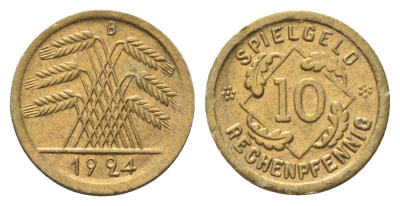 Германия игровой жетон в 10 рентенпфеннигов 1924 диаметр 21 мм, вес 0,3 гр картон 4702-1031