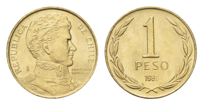 Чили 1 песо 1989 KM 216 алюминиевая бронза UNC 4689-151