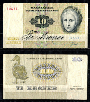 Дания 10 крон 1977 Pick 48 g(3) бумага 6281-7-3-2