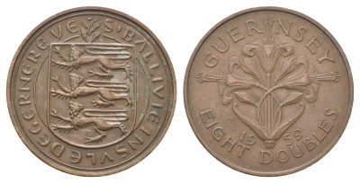 Гернси 8 даблов (дублей) 1959 KM 16 бронза 4692-946