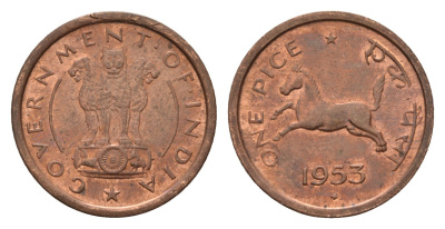 Индия 1 пайс 1953 KM 1.4 бронза UNC 4687-1216