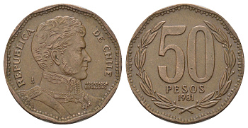 Чили 50 песо 1981 KM 219 алюминиевая бронза 4688-351