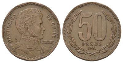 Чили 50 песо 1981 KM 219 алюминиевая бронза 4688-351
