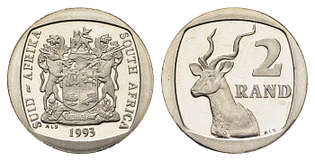 ЮАР 2 ранда 1993 KM 139 медь плакированная никелем PROOF 1528-241