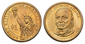 США 1 доллар 2008 D, Президент США - Джон Куинси Адамс (1825-1829) KM 427 медь с марганцево-латунным покрытием UNC 4698-1046