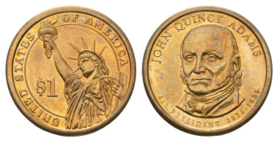 США 1 доллар 2008 D, Президент США - Джон Куинси Адамс (1825-1829) KM 427 медь с марганцево-латунным покрытием UNC 4698-1046