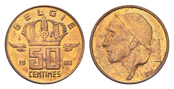 Бельгия 50 сантимов 1998 Belgique, Бодуэн I (1951-1993) KM 148 бронза UNC 4705-243