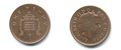 Великобритания 1 пенни 1999 Елизавета II (1952-2022) KM 986, Spink 4710 (B5) сталь плакированная медью 177-532