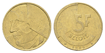 Бельгия 5 франков 1986 Belgie, Бодуэн I (1951-1993) KM 164 медь алюминий никель 4706-256