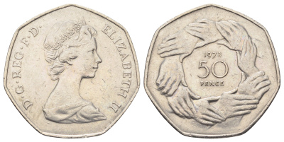 Великобритания 50 пенсов 1973 Елизавета II (1952-2022), вступление в Европейское экономическое сообщество KM 918, Spink 4224 медно-никель 4692-631