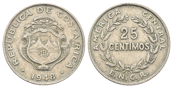 Коста-Рика 25 сентимо 1948 KM 175 медно-никель 4700-943