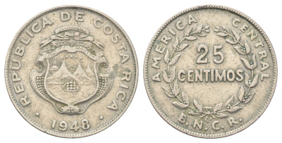 Коста-Рика 25 сентимо 1948 KM 175 медно-никель 4700-943