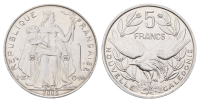 Новая Каледония 5 франков 2005 KM 16 алюминий UNC 4661-1214