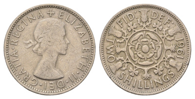 Великобритания 2 шиллинга (флорин) 1961 Елизавета II (1952-2022) KM 906, Spink 4146 медно-никель 4137-121