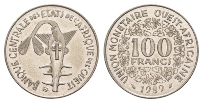 Западная Африка (BCEAO) 100 франков 1989 KM 4 никель 4656-926