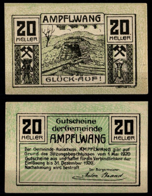 Австрия, Ампфльванг 20 геллеров 1920 бумага 2193-30-3-1