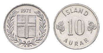 Исландия 10 эйре 1971 KM 10a алюминий UNC 4696-316